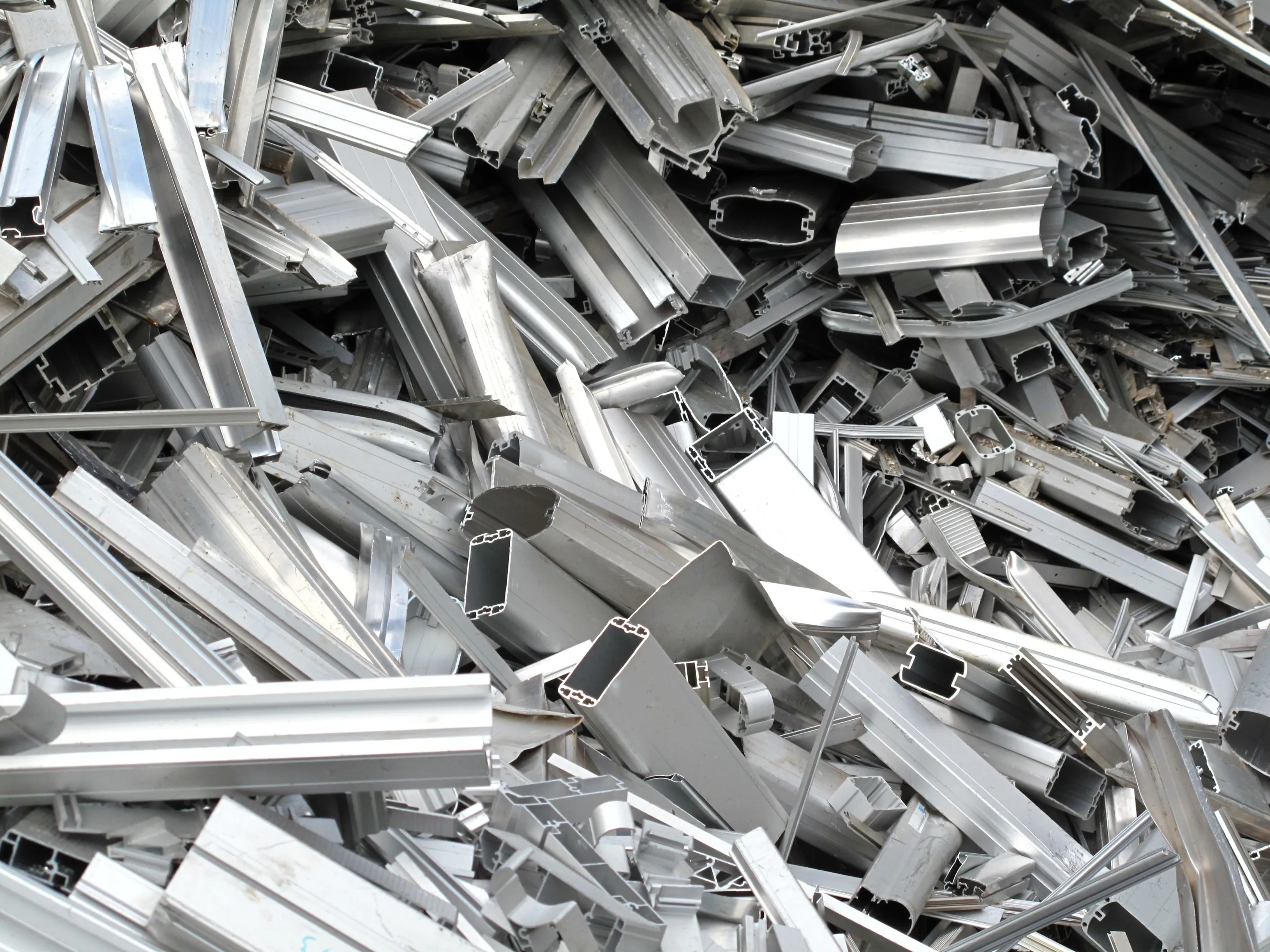 Sorted aluminium extrusion offcuts ready for recycling